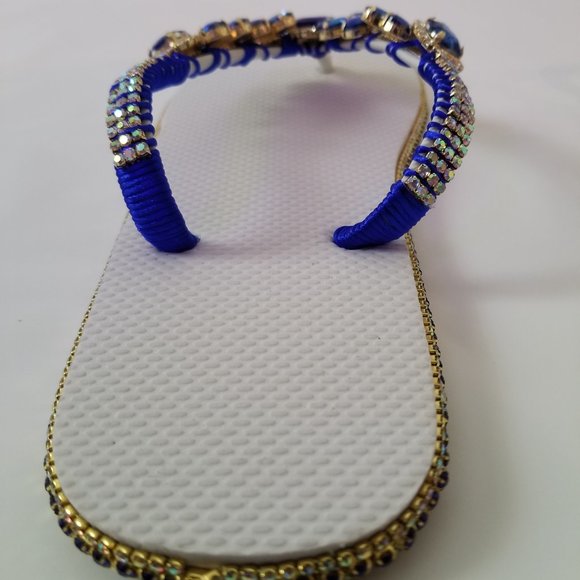 Luxury flip flops with crystals and rhinestones..White and Blue - Picture 4 of 16